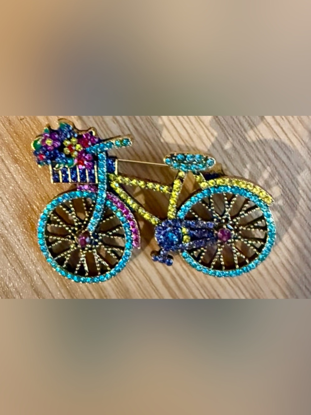 Multicolor Crystal Bicycle Brooch Pin - Vintage Look